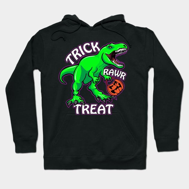 Trick Rawr Treat T Rex Dinosaur with Pumpkin Funny Halloween Cartoon Hoodie by hobrath